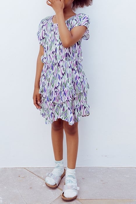 GIRLS’ OFF-WHITE IKAT DIAMOND PRINT ASYMMETRIC DRESS 1