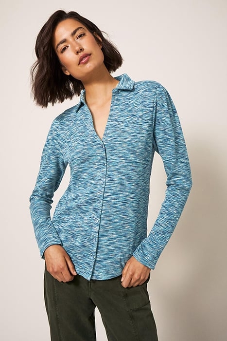 ROSIE RIB JERSEY SHIRT TEAL 1