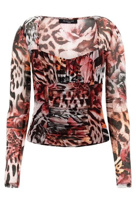 LEOPARD ROSE MESH TOP BLOUSE PRINT 4