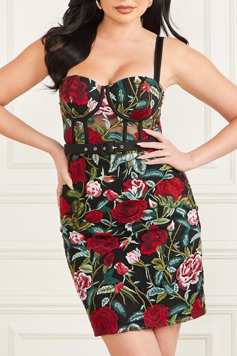 FLORAL CORSET DRESS BLACK MULTI 1