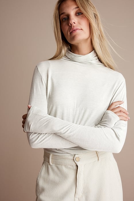 TURTLE NECK TOP VISCOSE WOOL JERSEY IVORY 1