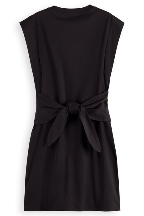 TIE WAIST MINI JERSEY DRESS EVENING BLACK 2