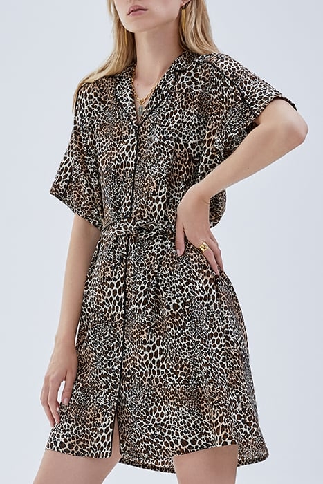 COGNAC SHIRT DRESS WITH BABY LEOPARD PRINT 1