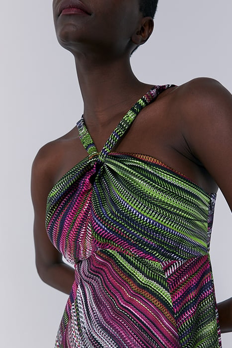 PRINTED LONG DRESS WITH TIED NECKLINE 4