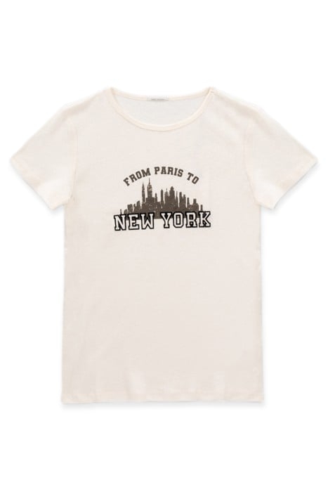 IVORY COTTON AND LINEN BLEND SLOGAN T-SHIRT 4