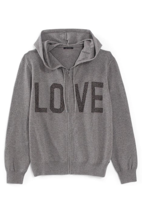 GREY KNIT CARDIGAN, JACQUARD SLOGAN FRONT & BACK 4