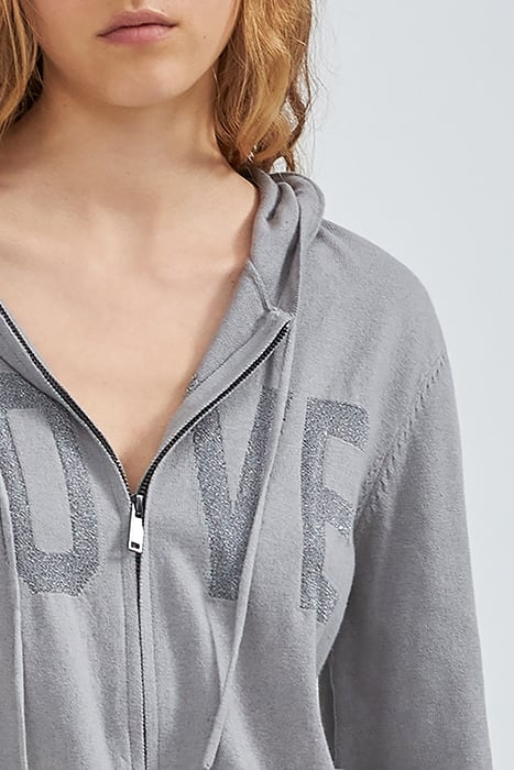 GREY KNIT CARDIGAN, JACQUARD SLOGAN FRONT & BACK 5