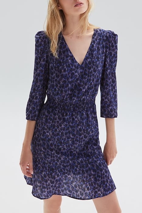 NAVY RECYCLED TACHIST PRINT DRESS 1