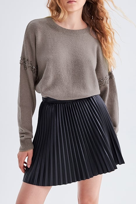 BEIGE KNIT SWEATER WITH DIAMANTE ARMHOLES 1