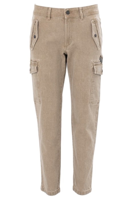 LIGHT KHAKI TERRA DENIM CROPPED COMBAT TROUSERS 5