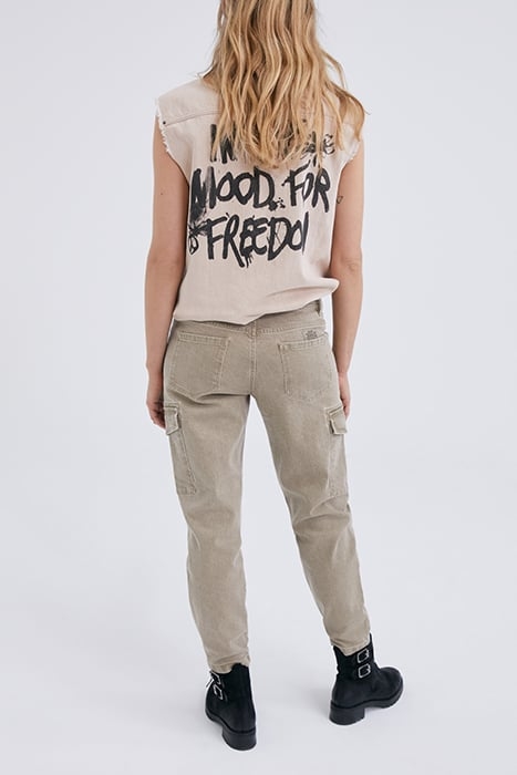 LIGHT KHAKI TERRA DENIM CROPPED COMBAT TROUSERS 4