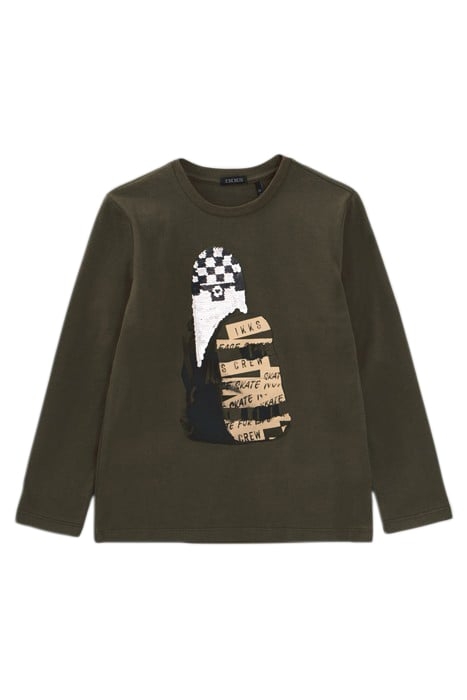 BOYS’ KHAKI SKATEBOARD REVERSIBLE SEQUIN COTTON T-SHIRT 3
