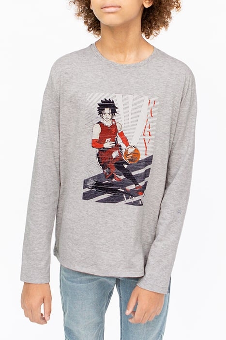BOYS’ GREY BASKETBALL PLAYER-MANGA IMAGE T-SHIRT 1