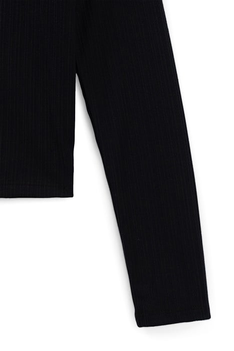 GIRLS’ BLACK RIBBED SHIRT COLLAR T-SHIRT 4