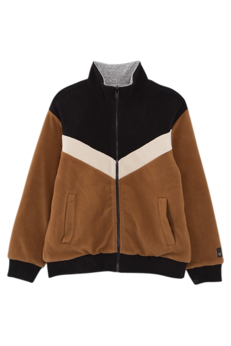 BOYS’ COGNAC AND GREY MARL REVERSIBLE CARDIGAN 1
