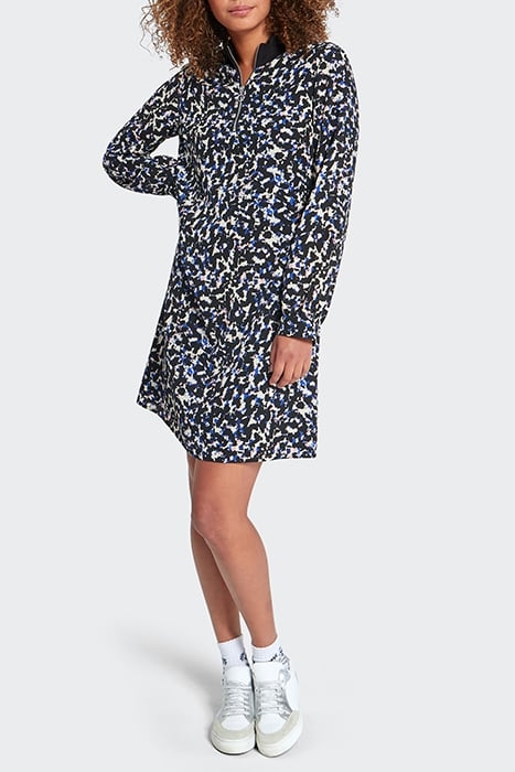 BLACK TACHIST PRINT ZIP-NECK DRESS 1