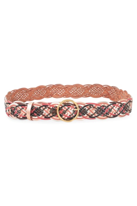 COPPER PINK WOVEN LEATHER WIDE BELT 2