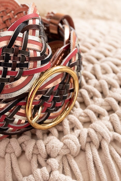 COPPER PINK WOVEN LEATHER WIDE BELT 6