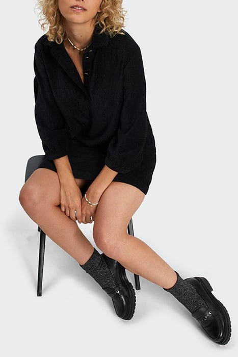 BLACK TEXTURED VELVET DRESS 5