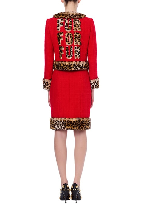 LEOPARD PRINT DETAILS BOUCLÉ JACKET RED 2
