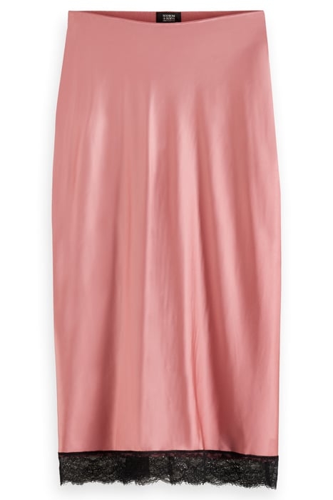 HIGH-RISE SATIN SKIRT WITH LACE DETAIL WEATHERED PINK 1