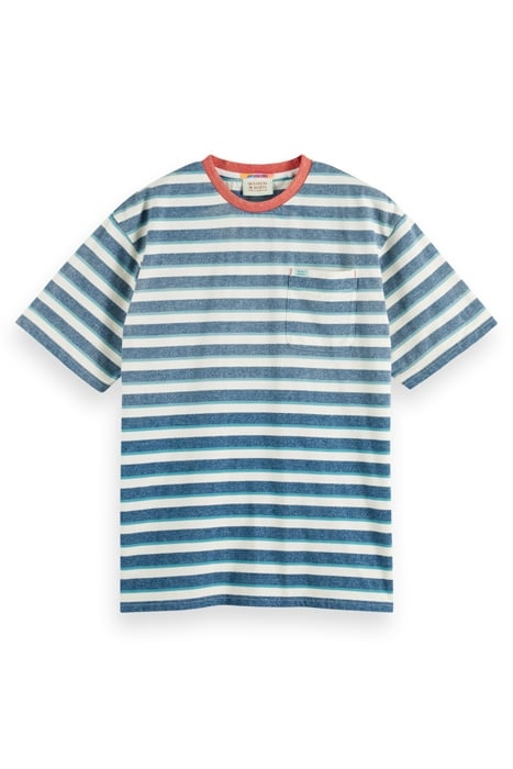 YARN DYE STRIPE POCKET T-SHIRT OFF WHITE / HARBOUR TEAL MULT 1