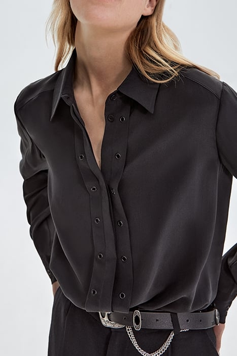 PURE EDITION- BLACK SILK SHIRT WITH EYELETS BLACK 5