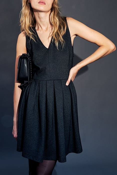 BLACK SHINY KNIT SKATER DRESS BLACK 6