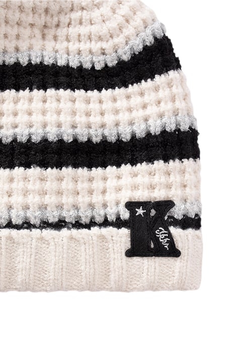 GIRLS’ ECRU STRIPED LUREX KNIT BEANIE COTTON 4