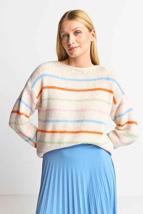COZY CREW NECK COLOURFUL STRIPES PEARL WHITE 1
