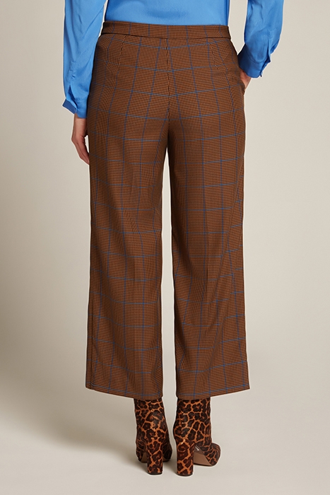 CHEQUERED CROPPED TROUSERS BROWN 2