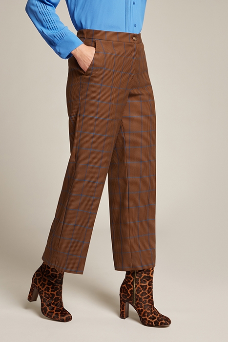 CHEQUERED CROPPED TROUSERS BROWN 3