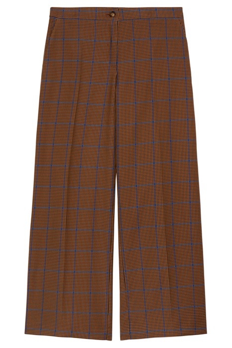 CHEQUERED CROPPED TROUSERS BROWN 4