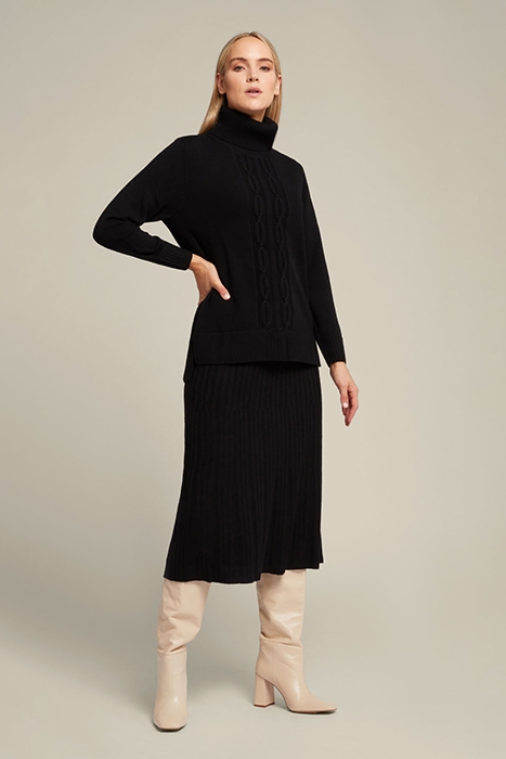 SWEATER WITH FRONT CABLE IN SUSTAINABLE WOOL BLACK 3