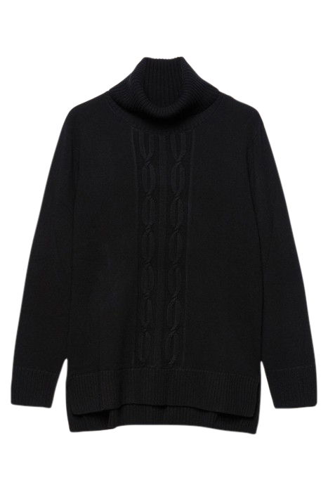 SWEATER WITH FRONT CABLE IN SUSTAINABLE WOOL BLACK 4