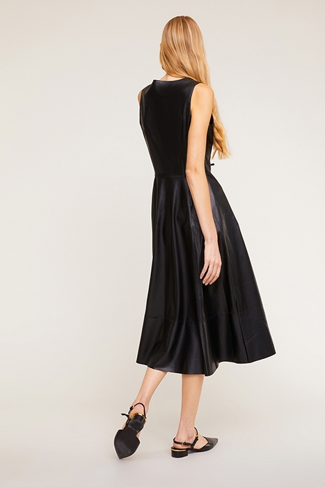 LEATHER EFFECT CIRCLE SKIRT DRESS BLACK 2
