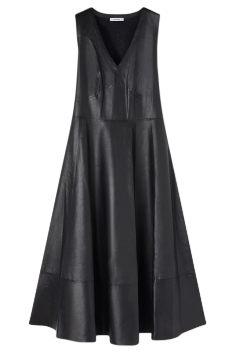 LEATHER EFFECT CIRCLE SKIRT DRESS BLACK 3