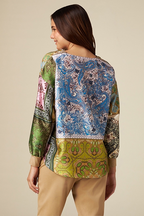 LONG-SLEEVED PATTERNED SATIN BLOUSE GREEN 2