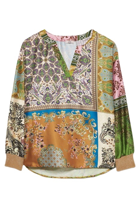 LONG-SLEEVED PATTERNED SATIN BLOUSE GREEN 3