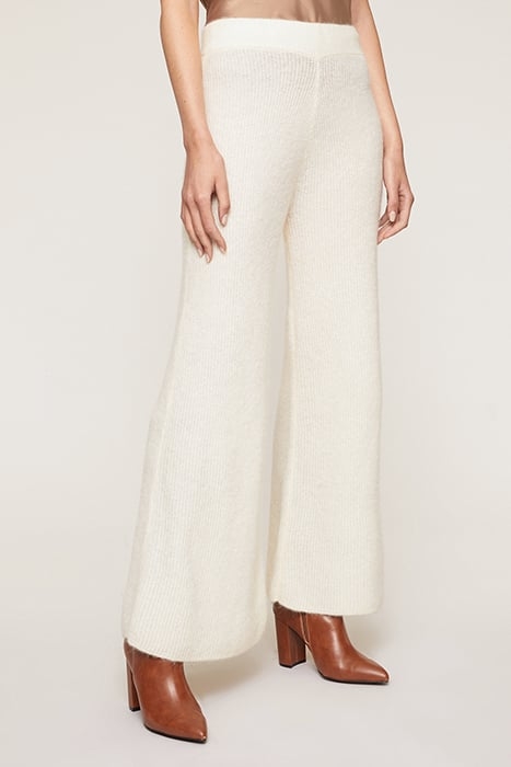 ALPACA BLEND KNIT PALAZZO TROUSERS WHITE 1