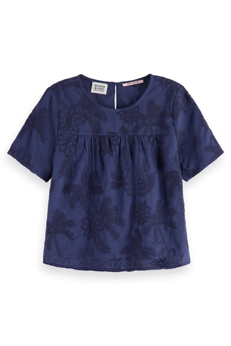TONAL CHAINSTITCH EMBROIDERED SHORT-SLEEVED TOP NIGHT 1