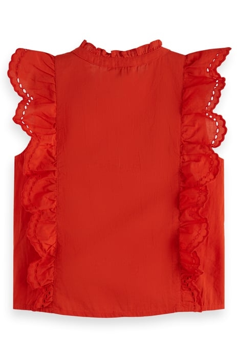 SLEEVELESS BRODERIE ANGLAISE TOP LOBSTER RED 2
