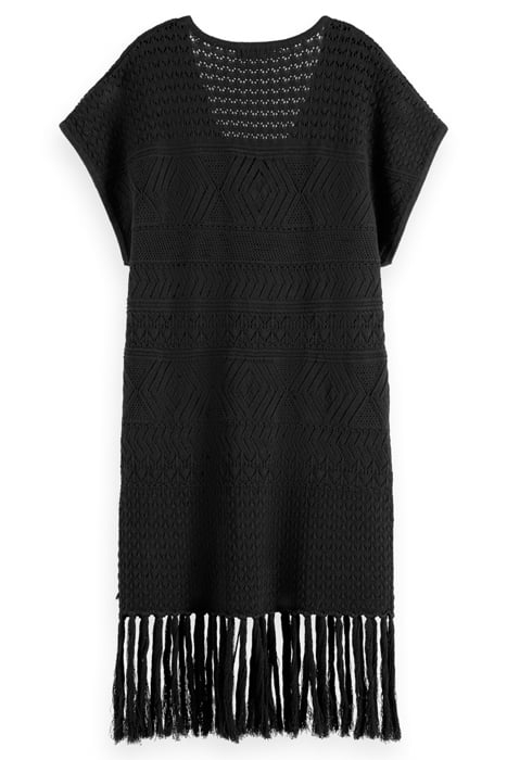 POINTELLE STITCH KNITTED DRESS WITH FRINGING EVENING BLACK 2