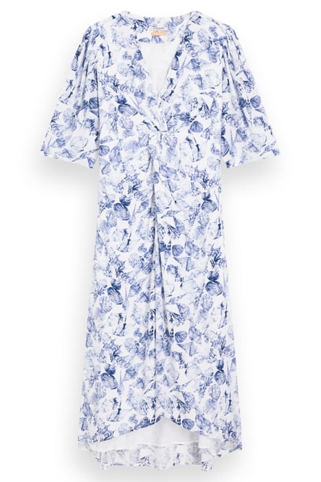 MIDI WRAP DRESS WITH KNOT DETAIL SHELL BATIK BLUE 3