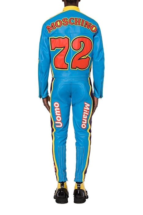 RETRO MOSCHINO LOGO LEATHER BIKER BLUE 2