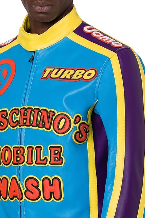 RETRO MOSCHINO LOGO LEATHER BIKER BLUE 4