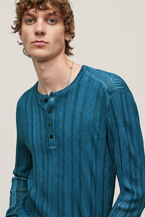TORRANCE LS VARIEGATED RIB HENLEY WITH C STREAM BLUE 2
