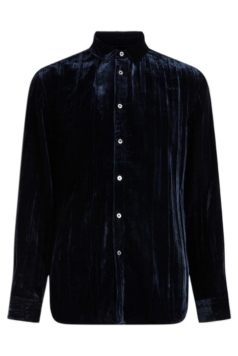 CRINKLED VELVET SLIM SHIRT OFFICER BLUE 1