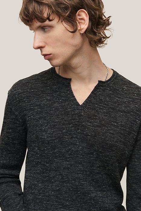 TRAVIS LS RIB HENLEY WITH OPEN PLACKET BLACK 2