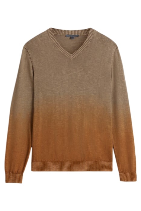 KANE LS SLUB COTTON VEE WITH DIP DYE SIENNA BROWN 2